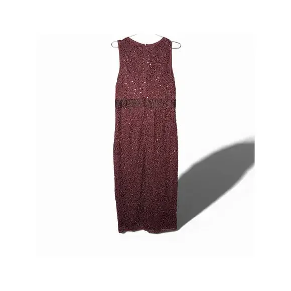 New with Tags Mac Duggal 93758 Beaded Midi Dress Jewel Neck Burgundy Size 8 - Picture 6 of 16